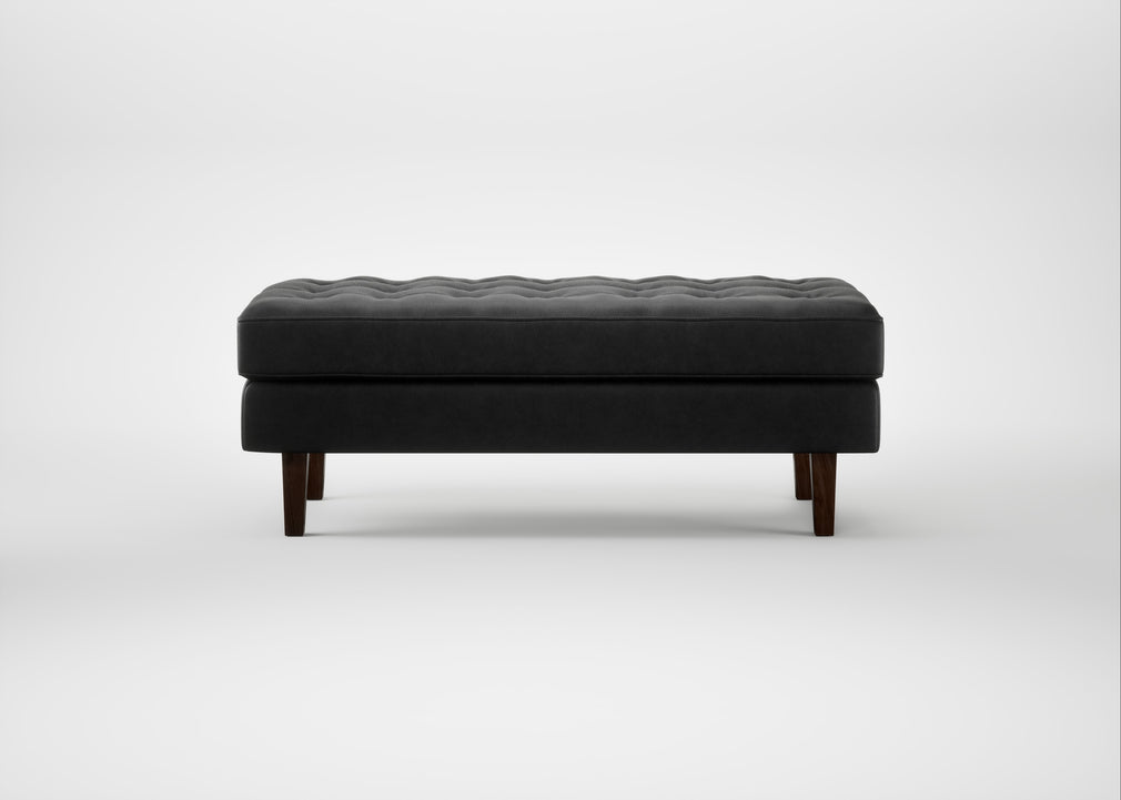 Hepburn Ottoman Leather Grain Graphite 063 / Walnut