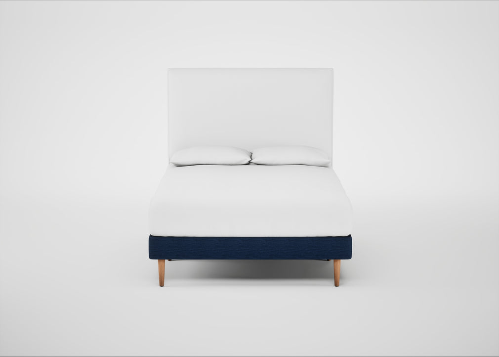 Shallow Divan Bed Base Double / Broad Weave Lagoon / Light Stem