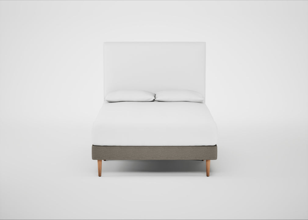 Shallow Divan Bed Base Double / Broad Weave Pebble / Light Stem