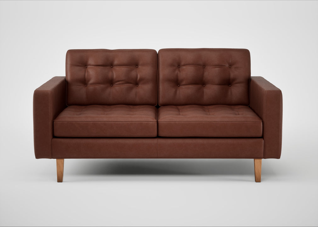 Hepburn 2 Seater Sofa Leather Grain Dark Brown 068 / Natural