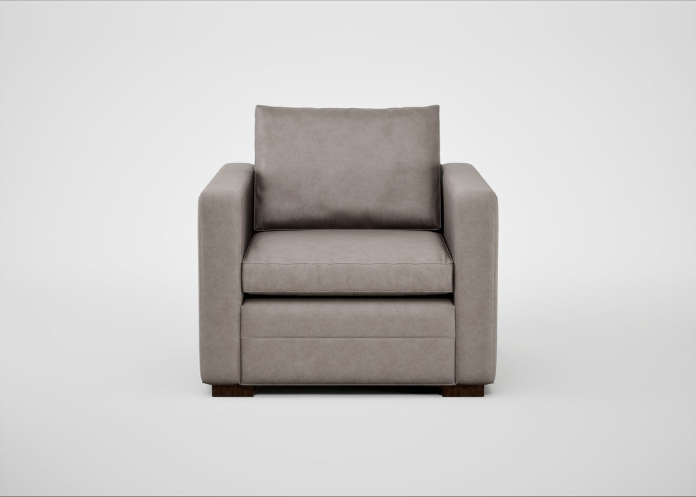 Palermo Armchair Leather Grain Light Grey 060 / Walnut and Brass