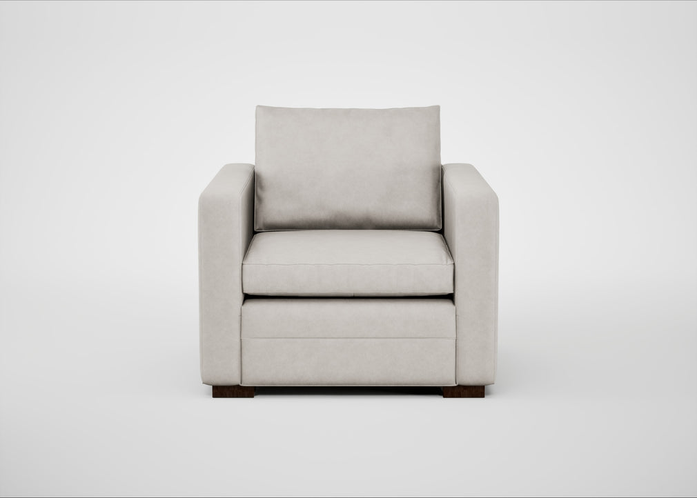Palermo Armchair Leather Grain White 000 / Walnut and Brass