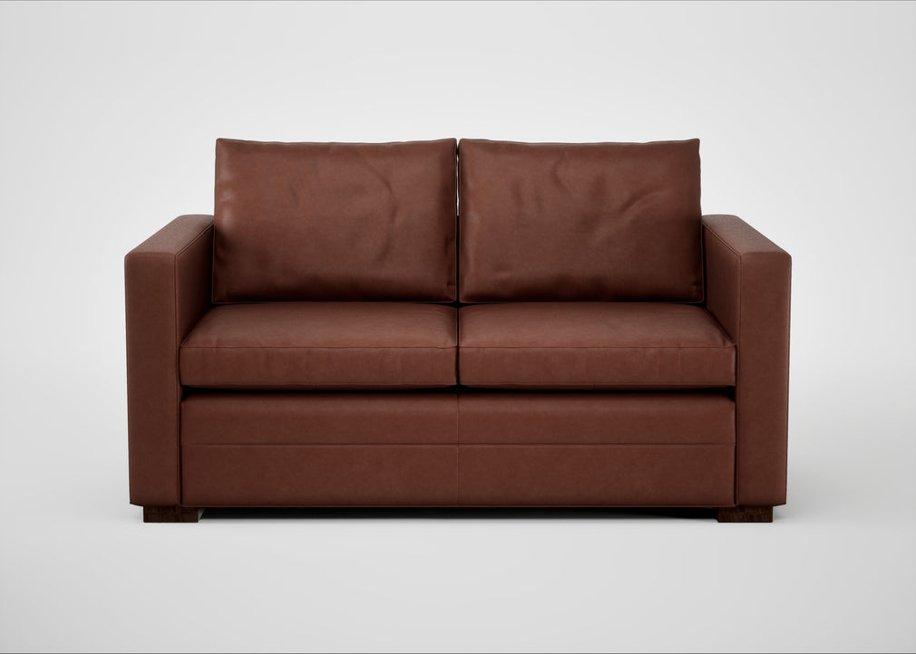 Palermo 2 Seater Sofa Leather Grain Dark Brown 068 / Walnut and Brass