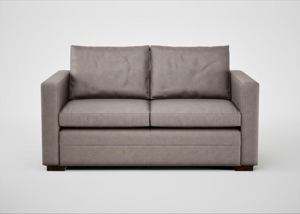 Palermo 2 Seater Sofa Leather Grain Light Grey 060 / Walnut and Brass