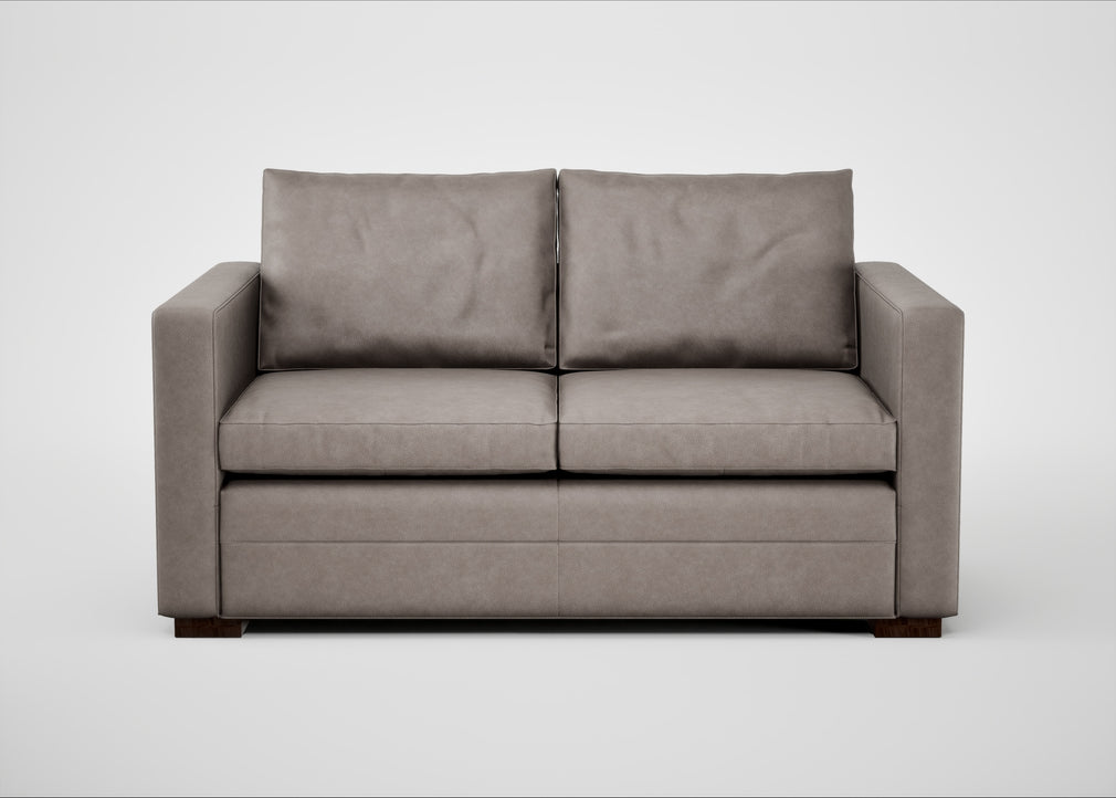 Palermo 2 Seater Sofa Leather Grain Light Grey 060 / Walnut