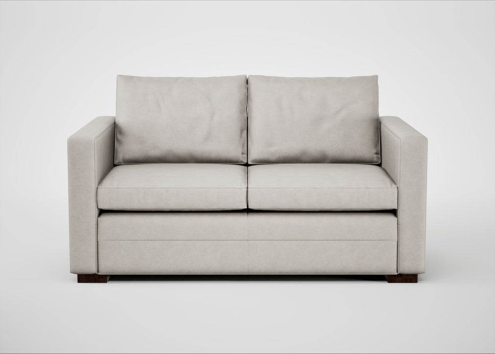 Palermo 2 Seater Sofa Leather Grain White 000 / Walnut and Brass