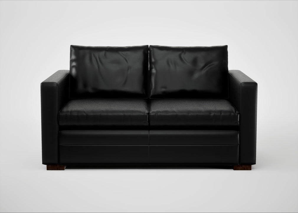 Palermo 2 Seater Sofa Leather Stonewash Black 263 / Walnut and Brass
