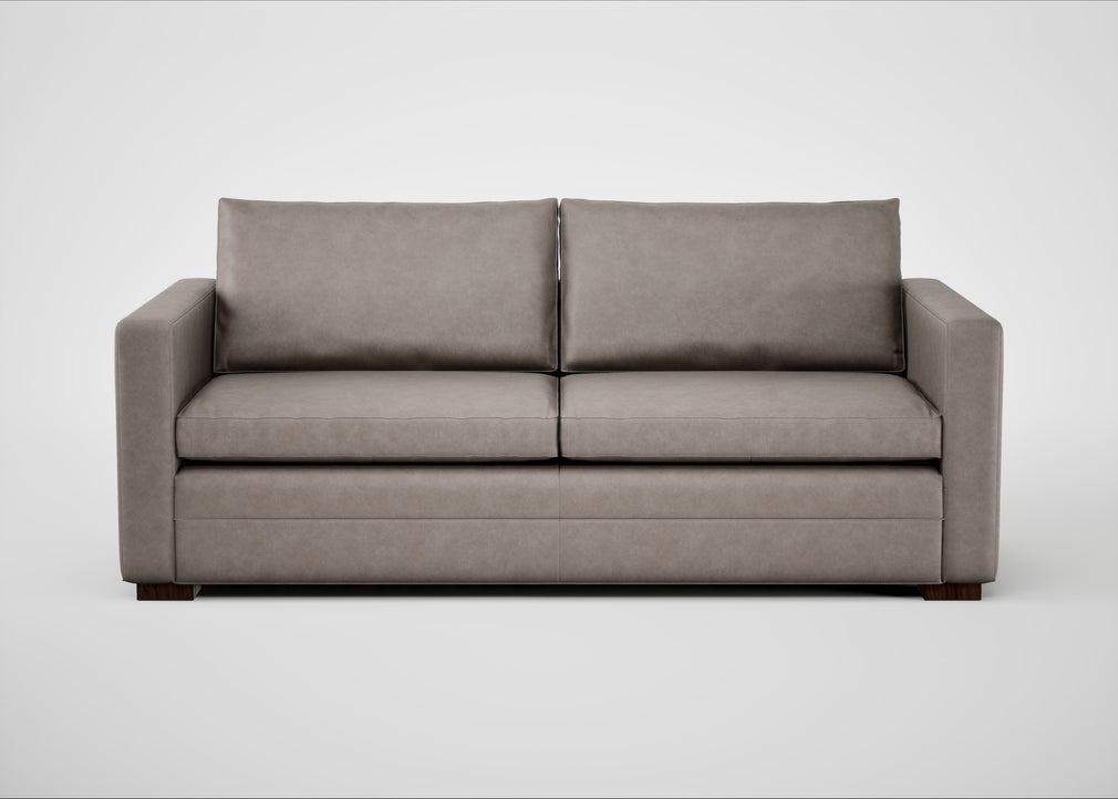 Palermo 3 Seater Sofa Leather Grain Light Grey 060 / Walnut and Brass
