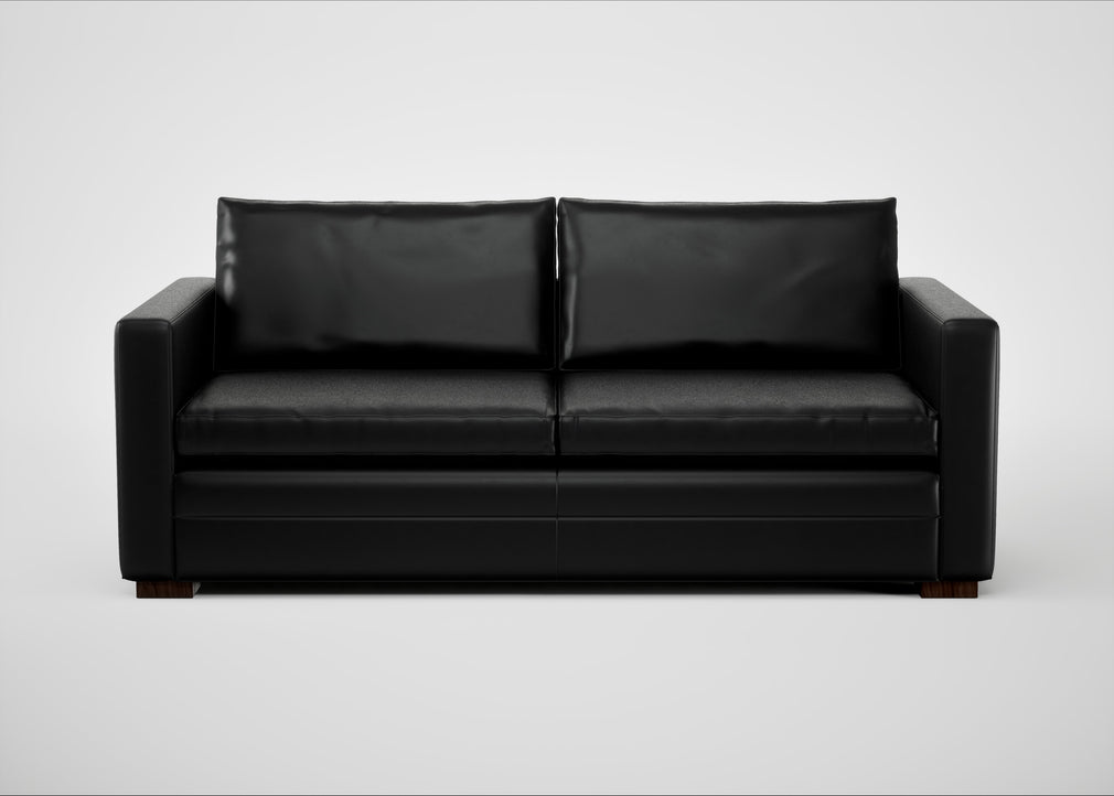 Palermo 3 Seater Sofa Leather Stonewash Black 263 / Walnut and Brass
