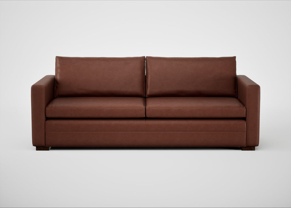Palermo 4 Seater Sofa Leather Grain Dark Brown 068 / Walnut and Brass