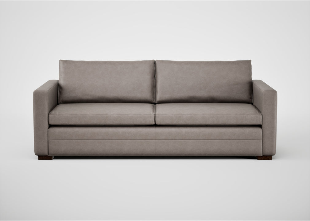 Palermo 4 Seater Sofa Leather Grain Light Grey 060 / Walnut and Brass