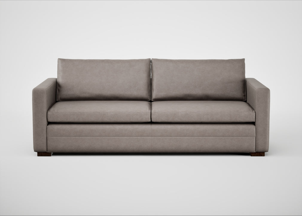 Palermo 4 Seater Sofa Leather Grain Light Grey 060 / Walnut