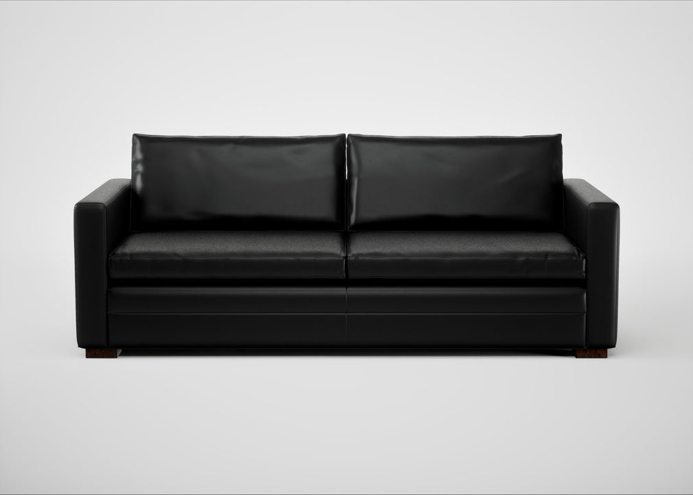 Palermo 4 Seater Sofa Leather Stonewash Black 263 / Walnut and Brass