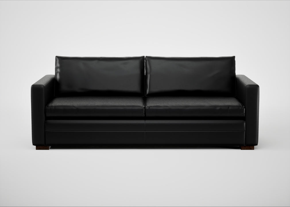 Palermo 4 Seater Sofa Leather Stonewash Black 263 / Walnut