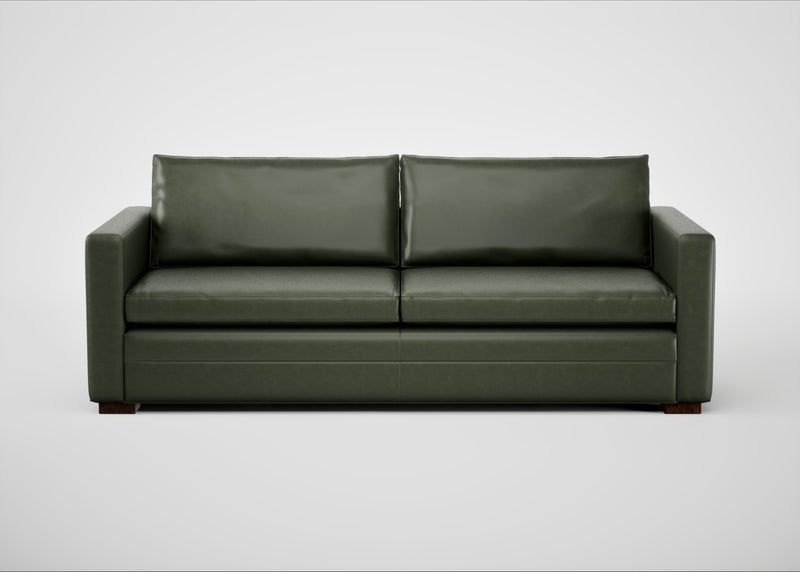Palermo 4 Seater Sofa Leather Stonewash Vintage Green 278 / Walnut and Brass