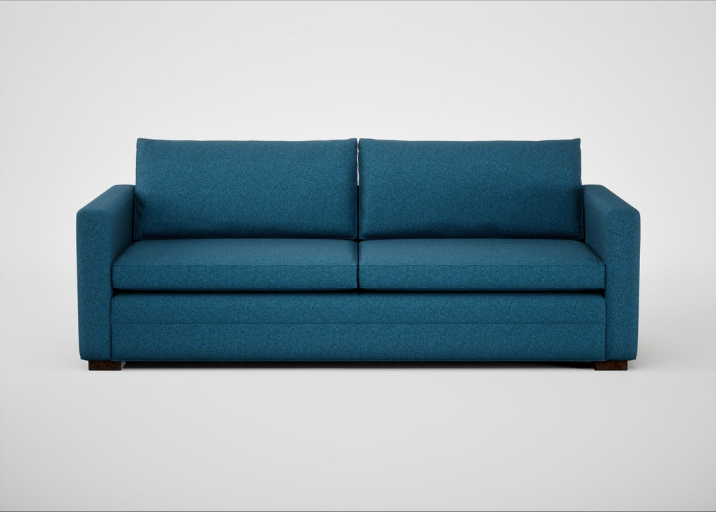 Palermo 4 Seater Sofa St Moritz Wool Blue / Walnut and Brass