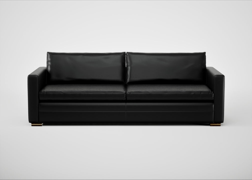 Palermo 5 Seater Sofa Leather Stonewash Black 263 / Walnut and Brass