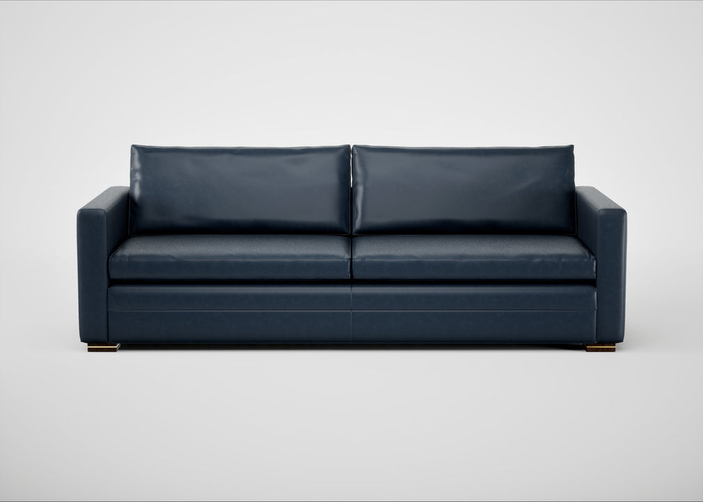 Palermo 5 Seater Sofa Leather Stonewash Navy Blue 279 / Walnut and Brass