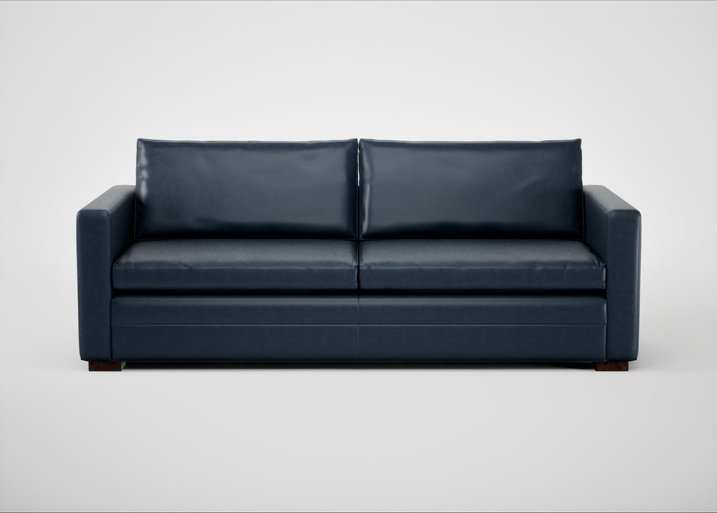 Palermo 4 Seater Sofa Leather Stonewash Navy Blue 279 / Walnut and Brass