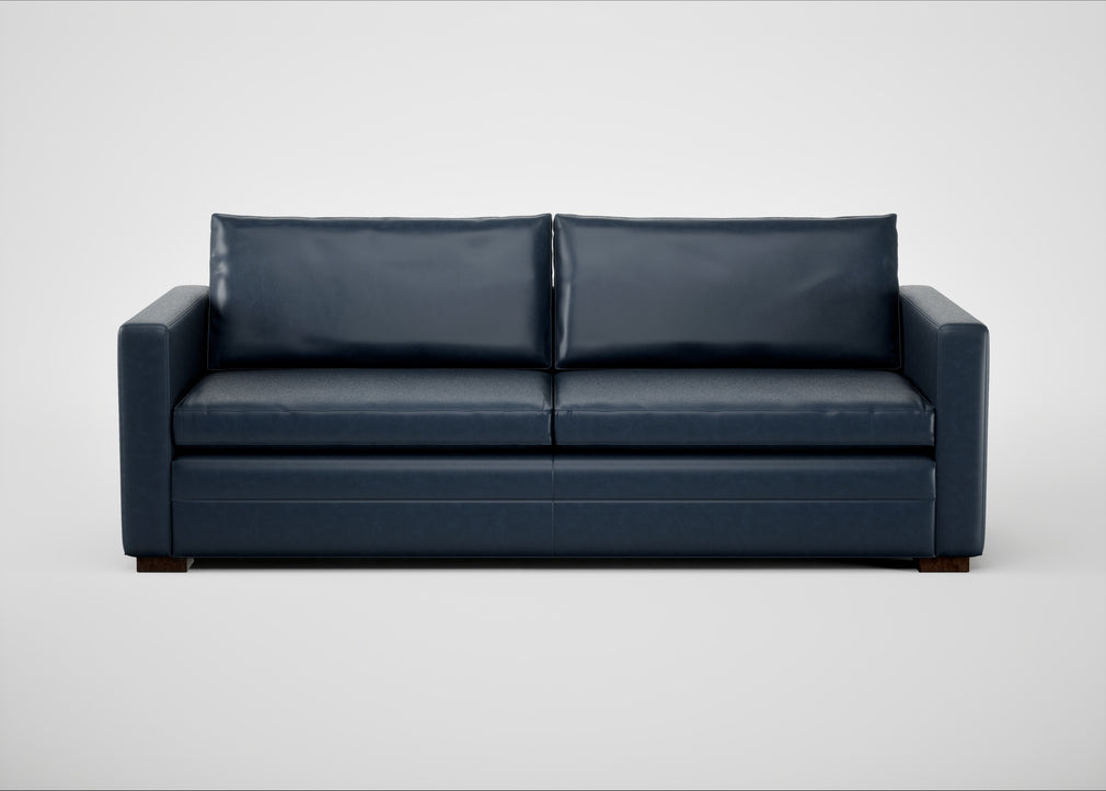 Palermo 4 Seater Sofa Leather Stonewash Navy Blue 279 / Walnut