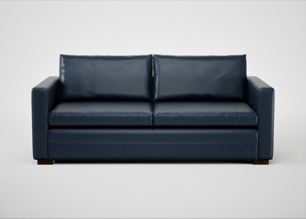 Palermo 3 Seater Sofa Leather Stonewash Navy Blue 279 / Walnut