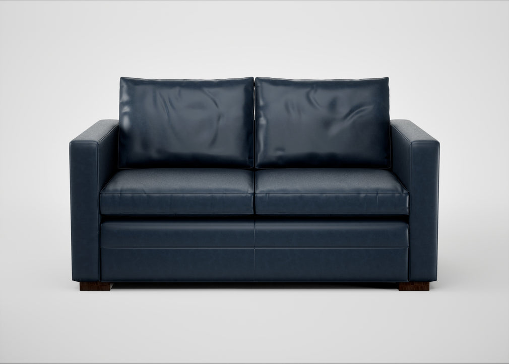 Palermo 2 Seater Sofa Leather Stonewash Navy Blue 279 / Walnut