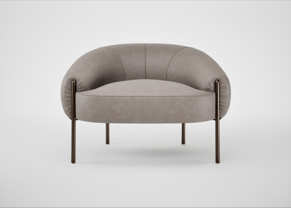 Isola Armchair Leather Grain Light Grey 060 / Bronze