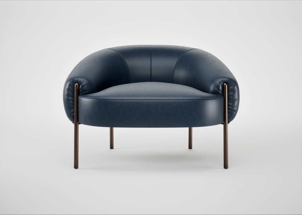 Isola Armchair Leather Stonewash Navy Blue 279 / Bronze
