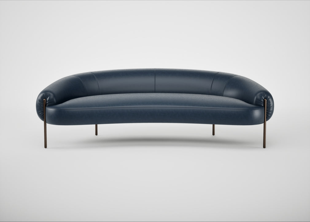 Isola 3 Seater Sofa Leather Stonewash Navy Blue 279 / Bronze