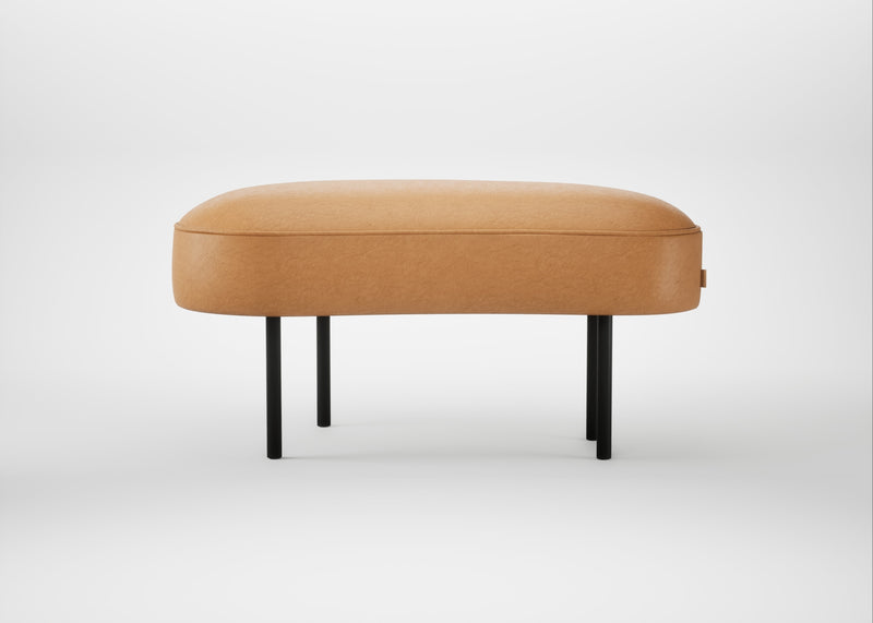 Isola Small Ottoman Daino Leather Parchment / Black