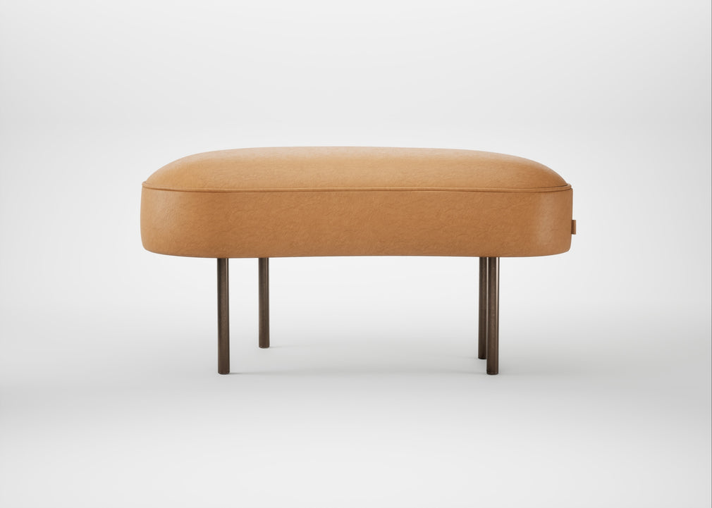 Isola Small Ottoman Daino Leather Parchment / Bronze