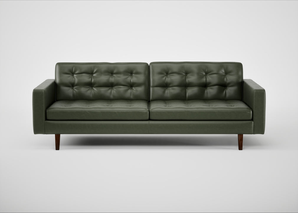 Hepburn 4 Seater Sofa Leather Stonewash Vintage Green 278 / Walnut