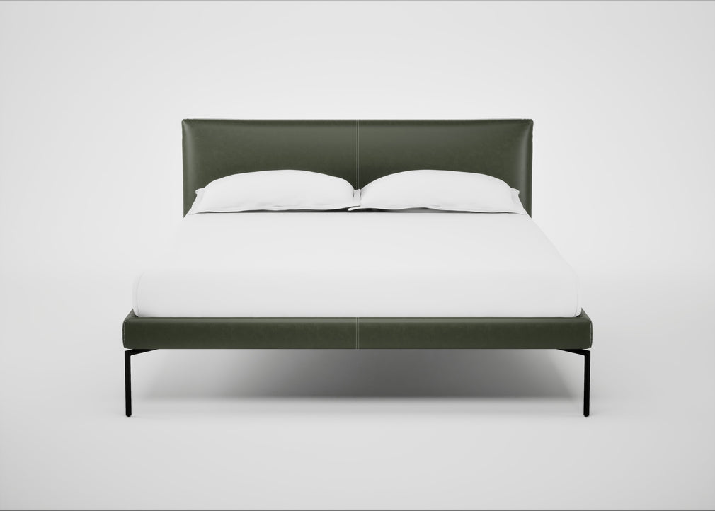 Matera Bed Double / Leather Stonewash Vintage Green 278 / Black