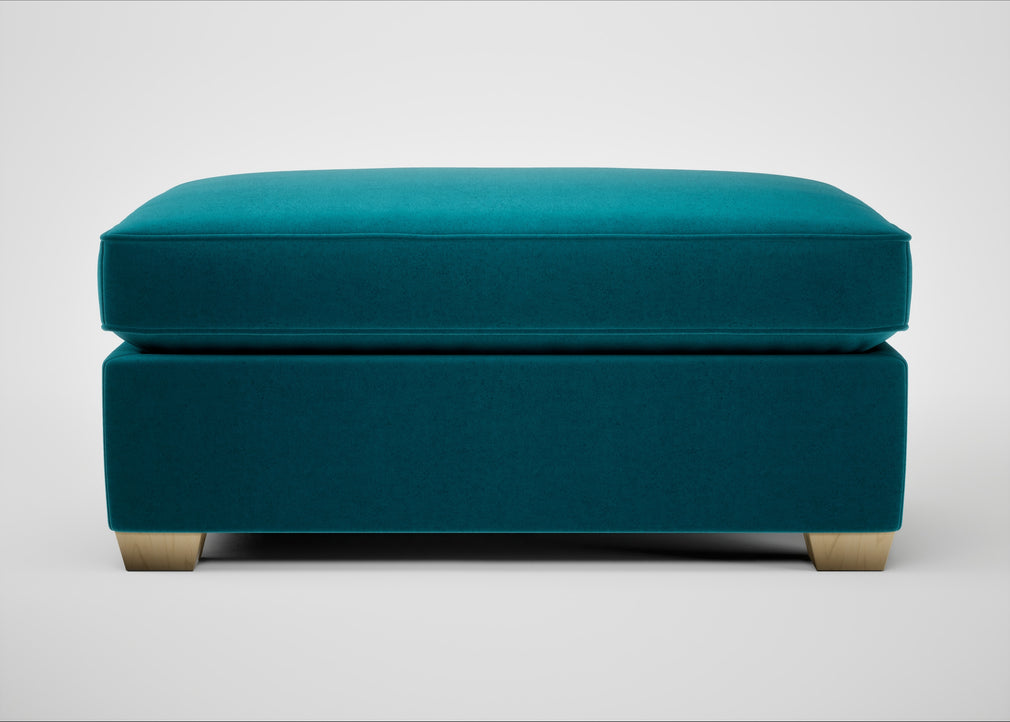 Torino Footstool Cotton Velvet Teal / Natural