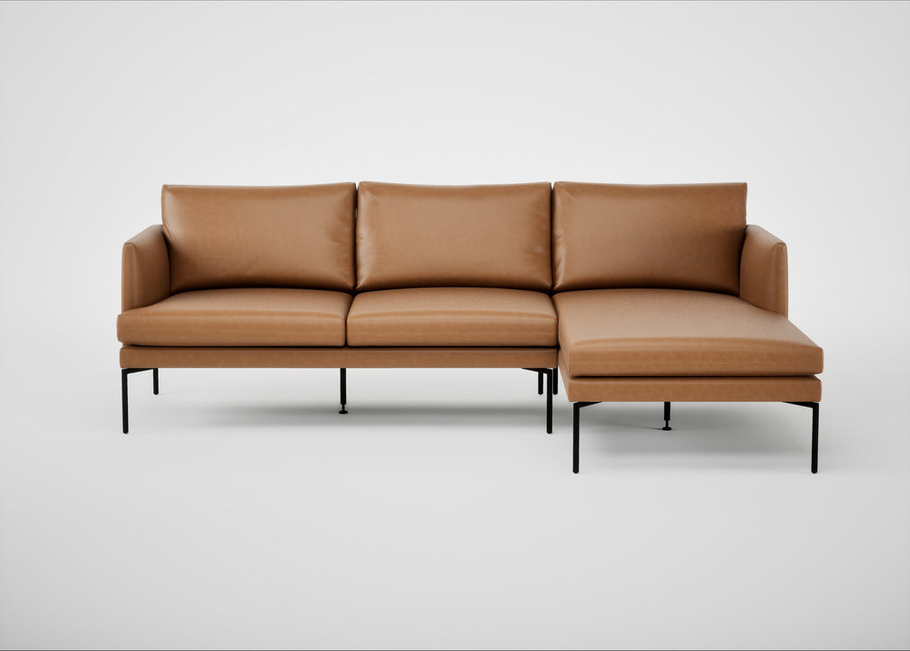 Matera Right Hand Facing Chaise Sofa Leather Stonewash Toffee 277 / Black