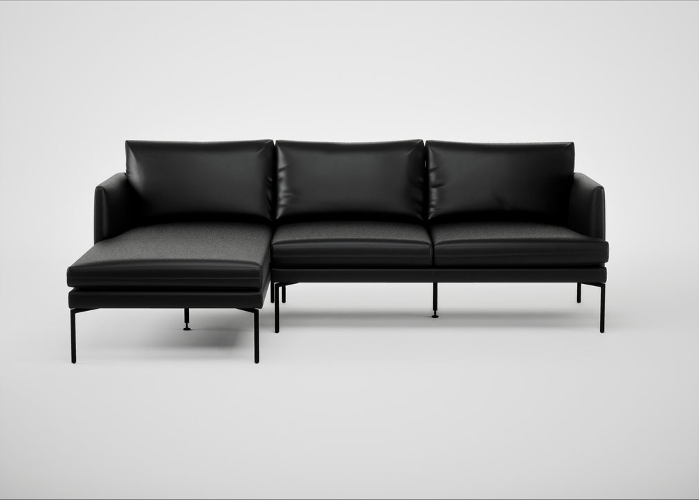 Matera Left Hand Facing Chaise Sofa Leather Stonewash Black 263 / Black