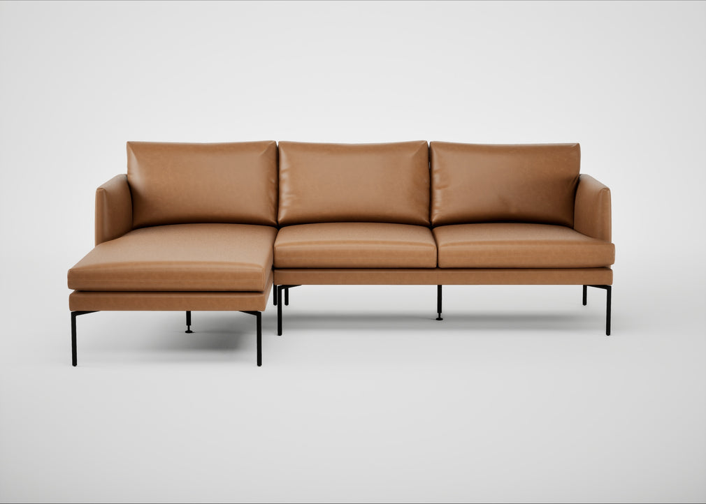 Matera Left Hand Facing Chaise Sofa Leather Stonewash Toffee 277 / Black