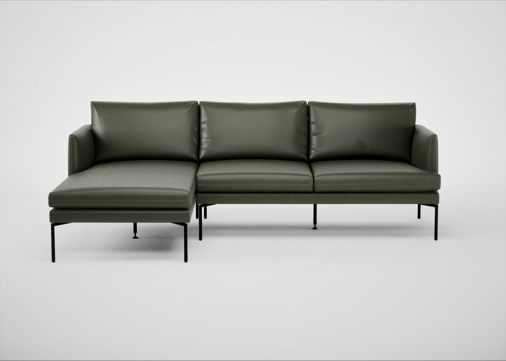 Matera Left Hand Facing Chaise Sofa Leather Stonewash Vintage Green 278 / Black