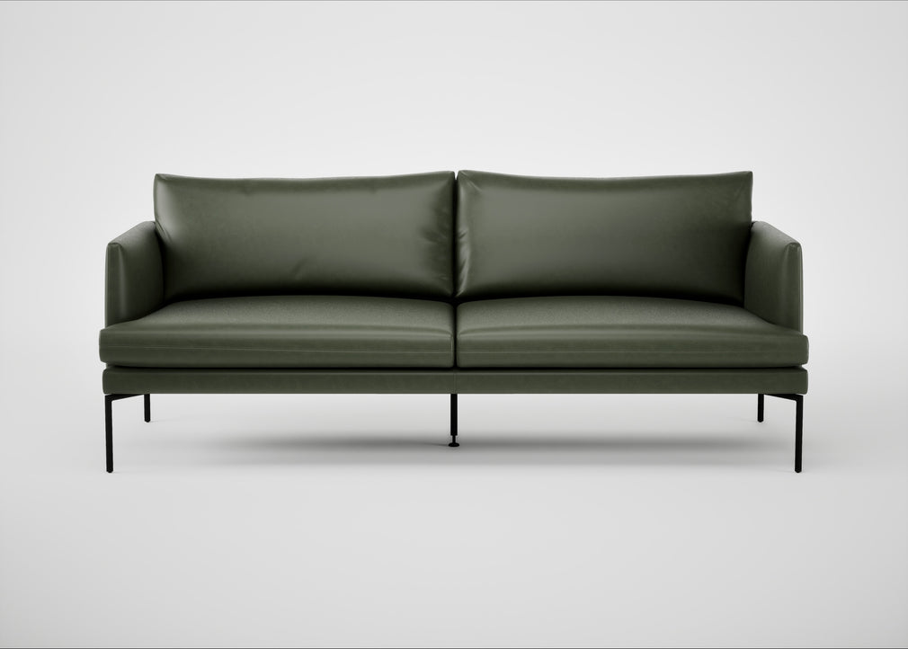 Matera 3 Seater Sofa Leather Stonewash Vintage Green 278 / Black