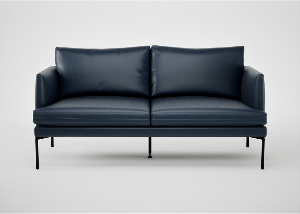 Matera 2 Seater Sofa Leather Stonewash Navy Blue 279 / Black