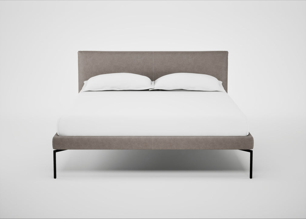 Matera Bed Double / Leather Grain Light Grey 060 / Black