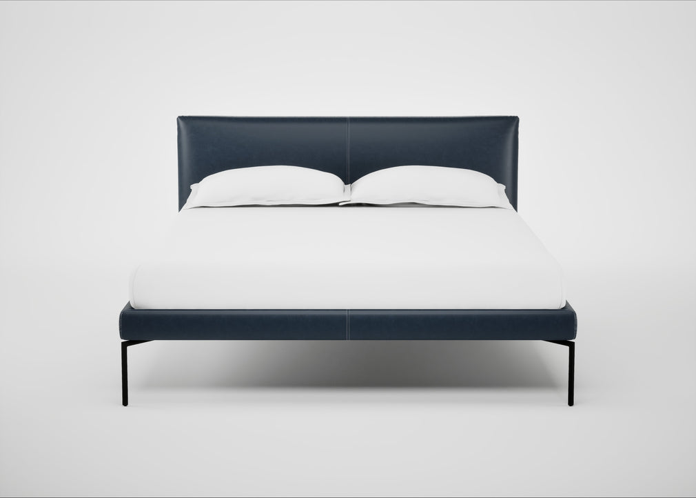 Matera Bed Double / Leather Stonewash Navy Blue 279 / Black
