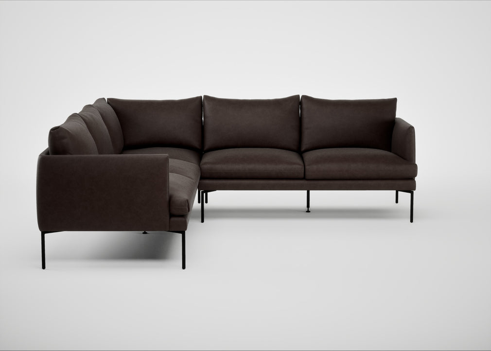 Matera Large Corner Sofa Leather Grain Chocolate 066 / Black