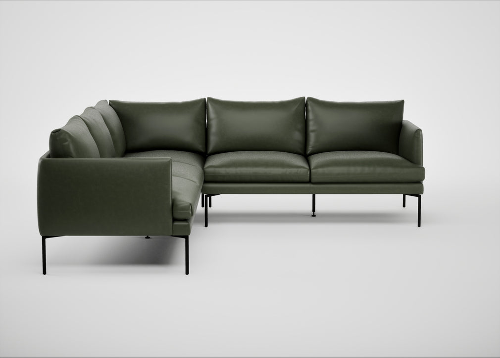 Matera Large Corner Sofa Leather Stonewash Vintage Green 278 / Black