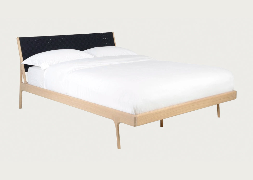 Fawn Bed in Oak and Black Cotton Webbing Super King