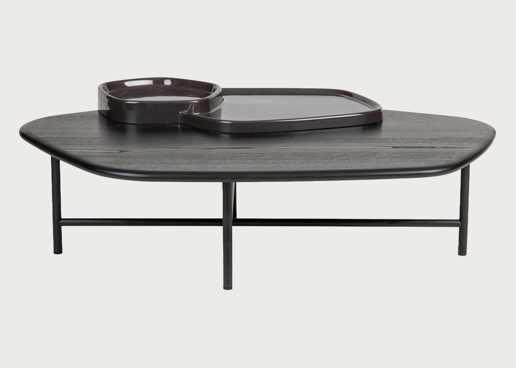 Lewa Low Coffee Table Black Stained Ash Top Black Cermaic Holder