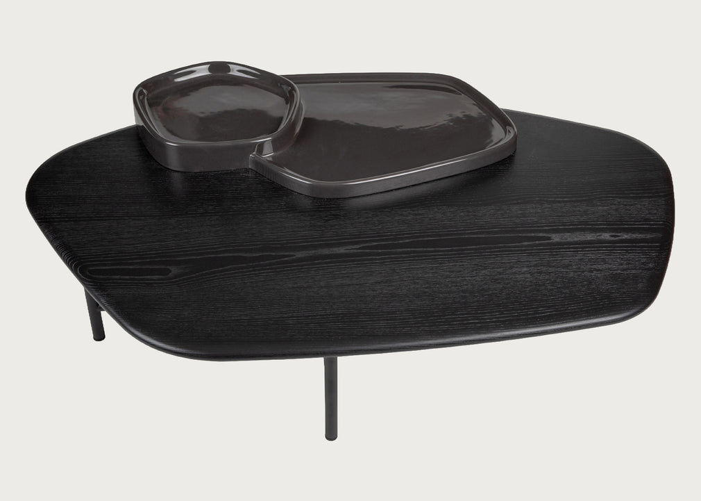 Lewa Low Coffee Table Black Stained Ash Top Black Cermaic Holder