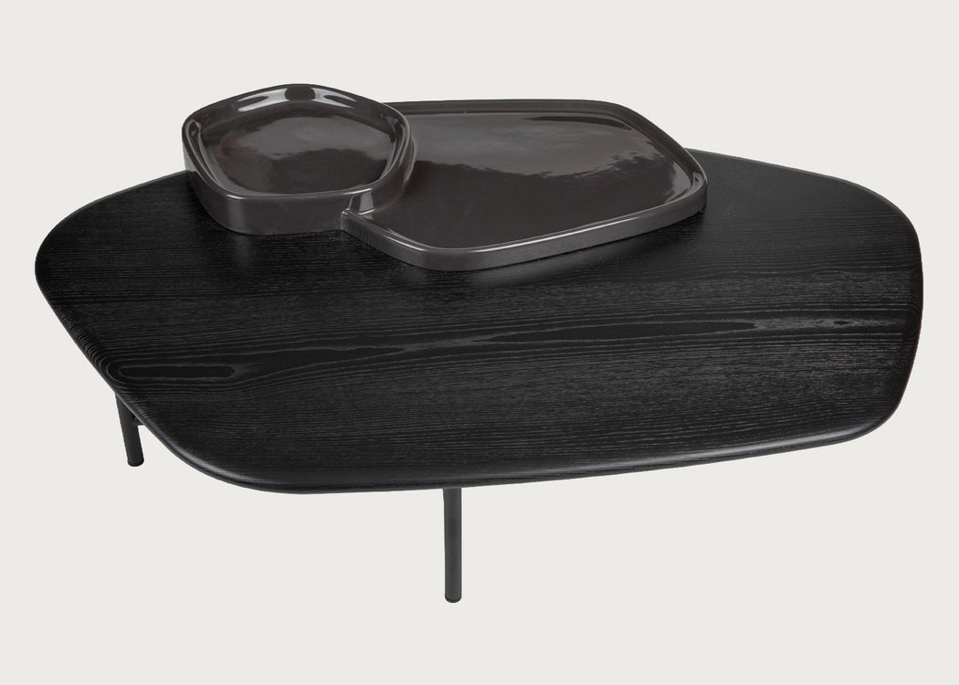 Lewa Low Coffee Table Black Stained Ash Top Black Cermaic Holder