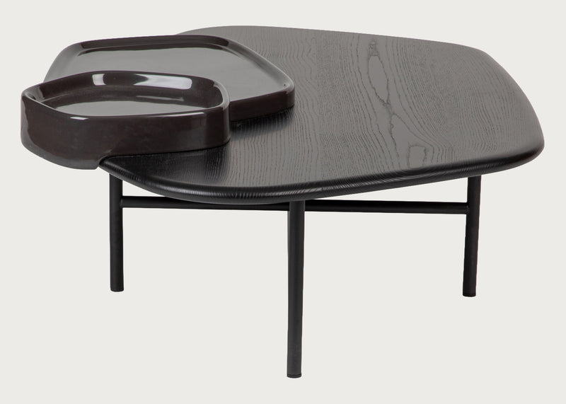 Lewa Low Coffee Table Black Stained Ash Top Black Cermaic Holder