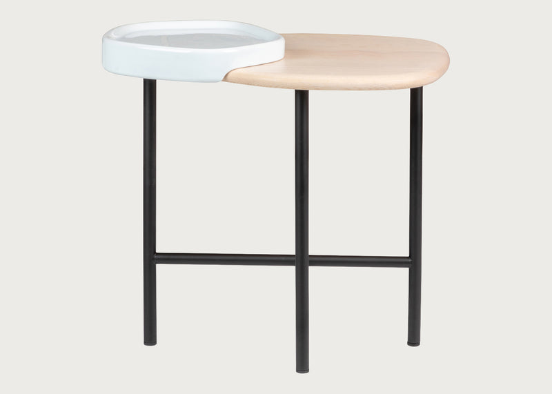 Lewa Side Table Natural Ash Top White Ceramic Holder